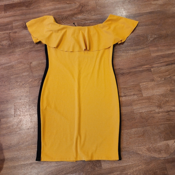 BooHoo Women's Mustard Yellow Ruffle Collared Short Sleeve Dress Size 20 - Picture 5 of 5